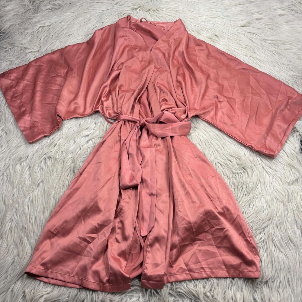 Storq Women's L Pink Satin Kimono Sleeve Robe Feminine Regency Maximalist